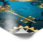Steampunk turquoise Achtergrond met tandwielen Foto Afdruk (Hoek)