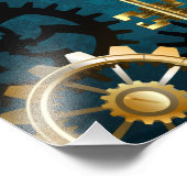 Steampunk turquoise Achtergrond met tandwielen Foto Afdruk (Hoek)