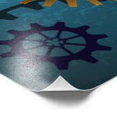 Steampunk turquoise Achtergrond met tandwielen Foto Afdruk (Hoek)