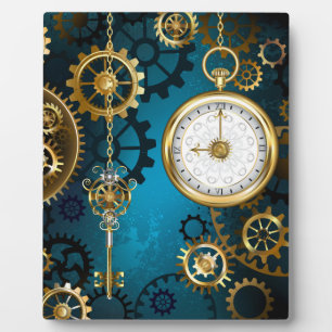 Steampunk turquoise Achtergrond met tandwielen Fotoplaat