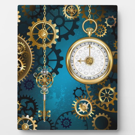 Steampunk turquoise Achtergrond met tandwielen Fotoplaat (Voorkant)