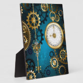 Steampunk turquoise Achtergrond met tandwielen Fotoplaat (Zijkant)