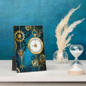 Steampunk turquoise Achtergrond met tandwielen Fotoplaat (Zijkant)