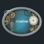 Steampunk turquoise Achtergrond met tandwielen Gesp<br><div class="desc">Turquoise,  getextureerd,  steampunk achtergrond met messing en gouden tandwielen,  een zilveren sleutel en de klok. Steampunk-stijl.</div>
