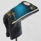 Steampunk turquoise Achtergrond met tandwielen Golfheadcover (3/4 voorkant)