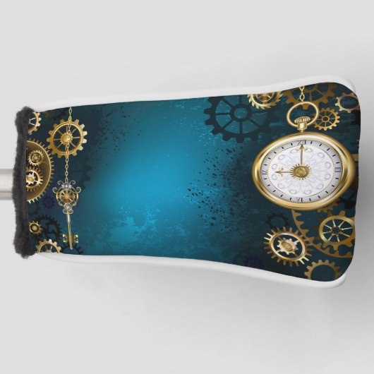 Steampunk turquoise Achtergrond met tandwielen Golfheadcover (Voorkant)