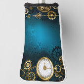 Steampunk turquoise Achtergrond met tandwielen Golfheadcover (Draai 90)
