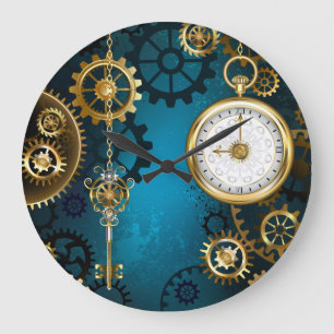 Steampunk turquoise Achtergrond met tandwielen Grote Klok