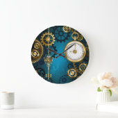 Steampunk turquoise achtergrond met tandwielen grote klok (Huis)
