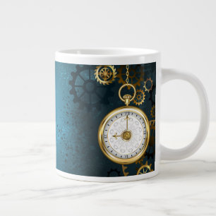 Steampunk turquoise Achtergrond met tandwielen Grote Koffiekop