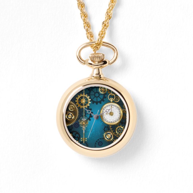 Steampunk turquoise Achtergrond met tandwielen Horloge (Voorkant)
