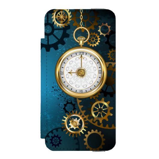 Steampunk turquoise achtergrond met tandwielen incipio iPhone portemonnee hoesje (Voorkant Agenda)