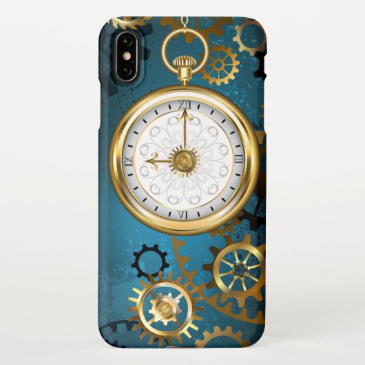 Steampunk turquoise achtergrond met tandwielen iPhone hoesje (Achterkant)