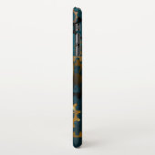 Steampunk turquoise achtergrond met tandwielen iPhone hoesje (Linkerkant)