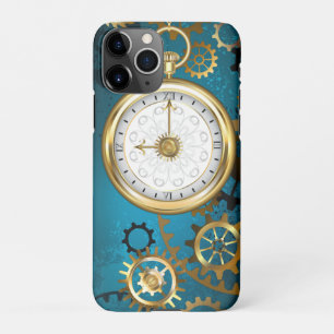 Steampunk turquoise Achtergrond met tandwielen iPhone 11Pro Hoesje