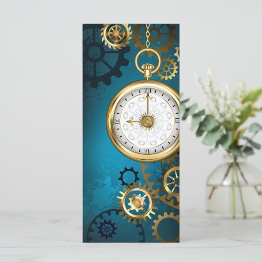 Steampunk turquoise achtergrond met tandwielen kaart (Staand voorkant)