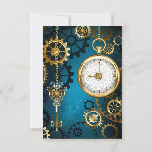 Steampunk turquoise achtergrond met tandwielen kaart (Voorkant)