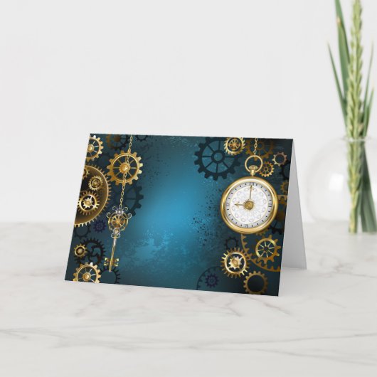 Steampunk turquoise Achtergrond met tandwielen Kaart (Voorkant)