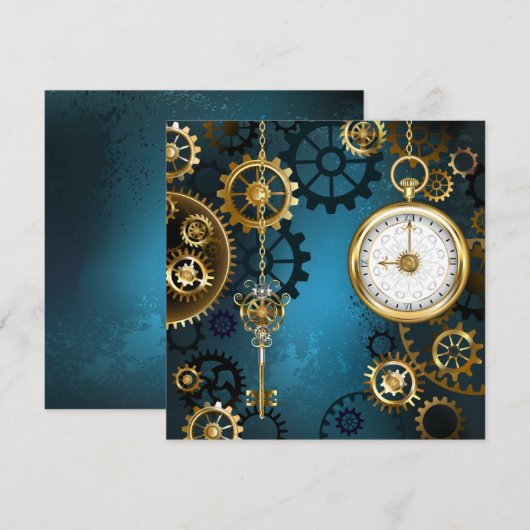 Steampunk turquoise Achtergrond met tandwielen Kaart (Voorkant / Achterkant)