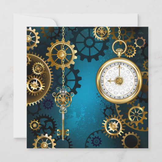 Steampunk turquoise Achtergrond met tandwielen Kaart (Voorkant)