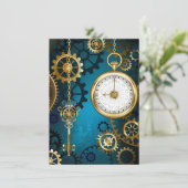 Steampunk turquoise Achtergrond met tandwielen Kaart (Staand voorkant)