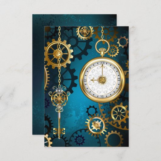 Steampunk turquoise Achtergrond met tandwielen Kaart (Voorkant / Achterkant)