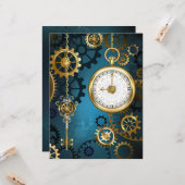 Steampunk turquoise Achtergrond met tandwielen Kaart (Voorkant / Achterkant in situ)