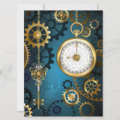 Steampunk turquoise Achtergrond met tandwielen Kaart (Voorkant)