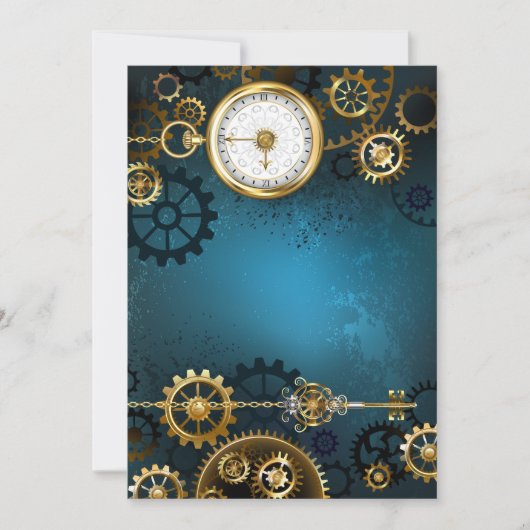 Steampunk turquoise Achtergrond met tandwielen Kaart (Voorkant)