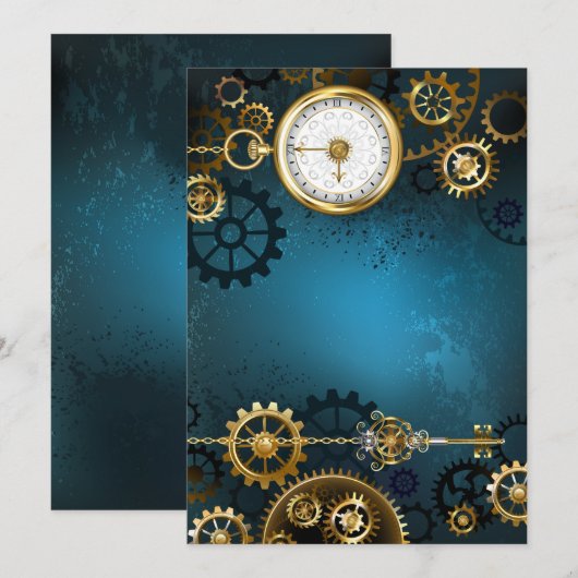 Steampunk turquoise Achtergrond met tandwielen Kaart (Voorkant / Achterkant)