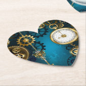 Steampunk turquoise Achtergrond met tandwielen Kartonnen Onderzetters (Gekanteld)