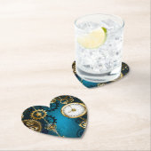 Steampunk turquoise Achtergrond met tandwielen Kartonnen Onderzetters (Insitu)