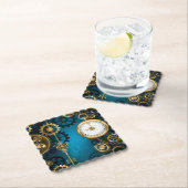 Steampunk turquoise Achtergrond met tandwielen Kartonnen Onderzetters (Insitu)