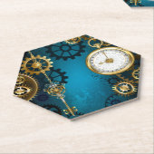 Steampunk turquoise Achtergrond met tandwielen Kartonnen Onderzetters (Schuin)