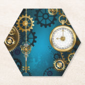 Steampunk turquoise Achtergrond met tandwielen Kartonnen Onderzetters (Voorkant)
