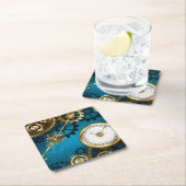 Steampunk turquoise Achtergrond met tandwielen Kartonnen Onderzetters (Insitu)