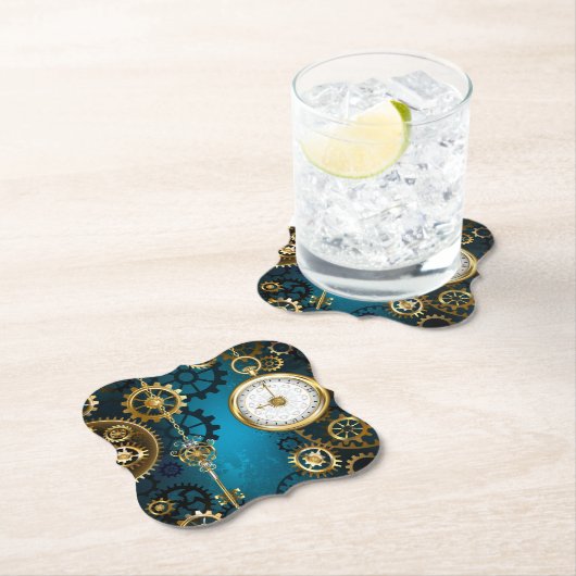 Steampunk turquoise Achtergrond met tandwielen Kartonnen Onderzetters (Insitu)