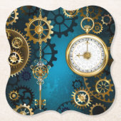 Steampunk turquoise Achtergrond met tandwielen Kartonnen Onderzetters (Voorkant)