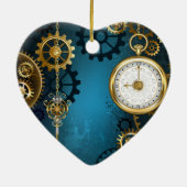 Steampunk turquoise Achtergrond met tandwielen Keramisch Ornament (Achterkant)