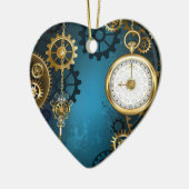 Steampunk turquoise Achtergrond met tandwielen Keramisch Ornament (Links)