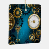Steampunk turquoise Achtergrond met tandwielen Keramisch Ornament (Rechts)