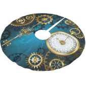 Steampunk turquoise Achtergrond met tandwielen Kerstboom Rok (Gekanteld)