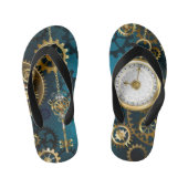 Steampunk turquoise Achtergrond met tandwielen Kinder Teenslippers (Voetbed)