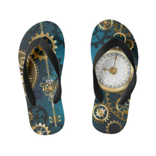 Steampunk turquoise Achtergrond met tandwielen Kinder Teenslippers