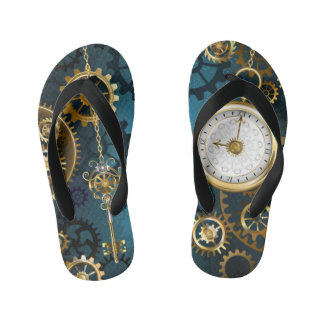 Steampunk turquoise Achtergrond met tandwielen Kinder Teenslippers