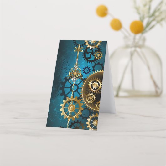 Steampunk turquoise achtergrond met tandwielen klantenkaartje (Voorkant)