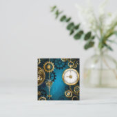 Steampunk turquoise Achtergrond met tandwielen Klantenkaartje (Staand voorkant)
