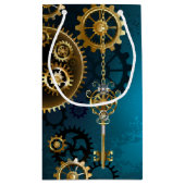 Steampunk turquoise Achtergrond met tandwielen Klein Cadeauzakje (Achterkant)