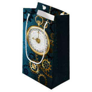 Steampunk turquoise Achtergrond met tandwielen Klein Cadeauzakje