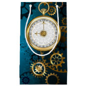 Steampunk turquoise Achtergrond met tandwielen Klein Cadeauzakje (Voorkant)